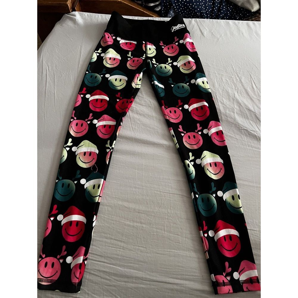 Justice Girls Size Medium Christmas Emoji Leggings